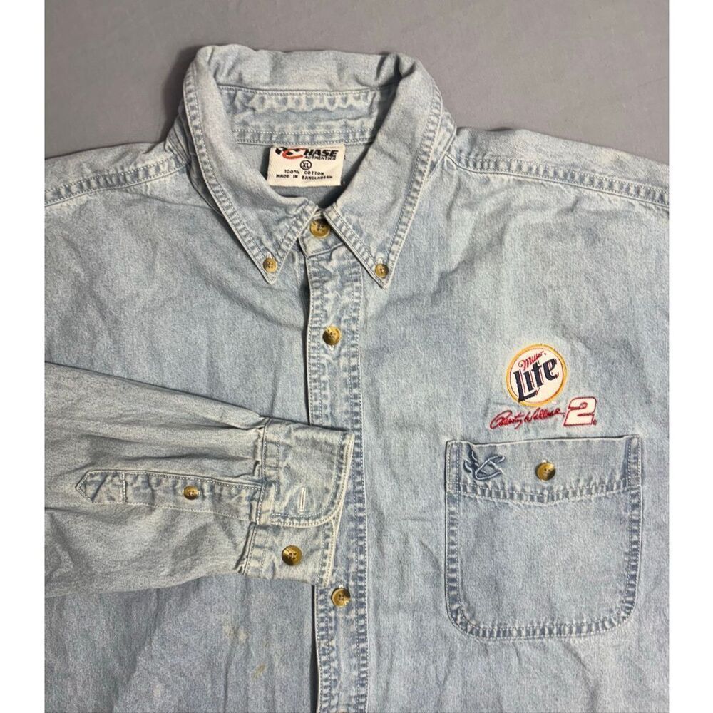 Miller Lite Rusty Wallace #2 Denim Shirt Chase Authentics NASCAR XL Vintage